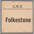 GREAT WESTERN RAILWAY LUGGAGE LABEL - FOLKESTON...