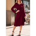 Burgundy Solid Color Ruched Detail Long Sleeve ...