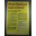 1974 Wayne School Ad - Never Finished High School?