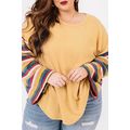Yellow Serape Striped Bell Sleeve Plus Size Top