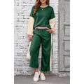 Blackish Green 2pcs Color Block Pullover Loose ...