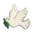 White Dove of Peace With Olive Branch Enamel Ba...