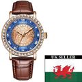 Gents Blue & Gold Face Date Crystal Bezel Brown...