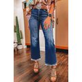 Sail Blue Mineral Wash Raw Hem High Waist Flare...