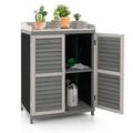 Grey Solid Wood Patio Storage Cabinet Garden Po...