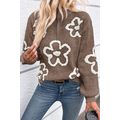 Parchment Contrast Flower Half Zipper Stand Nec...