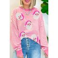 Pink Stripe Santa Clause Print Drop Shoulder Lo...