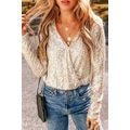 Beige Sequin Long Sleeve Wrap V Neck Bodysuit
