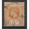 MALAYSIA ST SETTLEMENTS 1921 5c ORANGE SG 225 F...