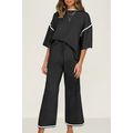 Black Contrast Trim Half Sleeve Top Drawstring ...