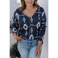 Gray Plus Size Aztec Print Exposed Seam Top