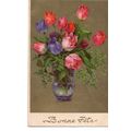 French Bonne Fete Happy Birthday Postcard Vase ...