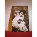 'COMFY', girl with puppy, used antique postcard...