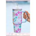 Beau Blue Cute Flower Pattern Handled Cup with ...