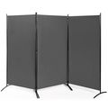 6-Ft Grey 3-Panel Room Divider Screen with Stee...