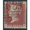 1858 SG43 1d Red Plate 107 Used Check Letters "HS"