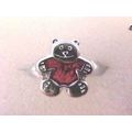 Red Teddy Bear Ring Adjustable Silver Band Bear...