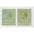BAHAMAS 1921 KG5 0.5d HALFPENNY x2 SHADES WMK M...