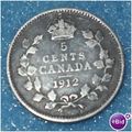 1912 Canada Sterling SIlver Five 5 Cent Coin