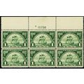 614, Mint VF+ NH 1¢ Top Plate Block of Six Stam...