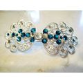 Silver filigree hair clip barrette with blue cr...