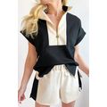 Black Contrast Zipped Stand Collared T Shirt an...