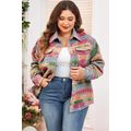 Pink Plus Size Aztec Printed Flap Pocket Shacket