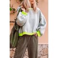 Light Grey Contrast Color Banding Patchwork Puf...