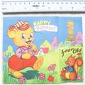 Vintage: Birthday card - 1 Year Old, teddy, squirrel, etc. fishing