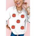 White Sequin Pumpkin Patched Drop Shoulder Swea...