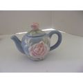 Miniature Tea Pot Blue with Pink Rose 4"
