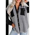 Black Houndstooth Corduroy Patchwork Flap Pocke...