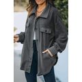 Gray Turn Down Collar Buttoned Shirt Jacket