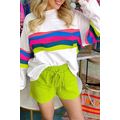 White Colorful Striped Accent Long Sleeve T Shirt