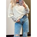 Beige Striped Patchwork Long Sleeve Round Neck ...