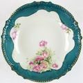 Vintage Hand Painted Green with Roses 8-1/8" Ro...