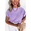 Lavendula Pointelle knit Ribbed Trim Short Slee...
