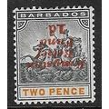 BARBADOS 1907 QV 1d RELEIF FUND INVERT ON 2d MI...
