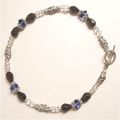 Anklet #tsbg solid silver + blue glass beads 9....