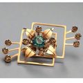 Vintage Gold Tone Square Flower Brooch