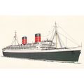 Artist Drawn Queen Elizabeth Ocean Liner Shippi...