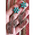 Silvery Western Turquoise Flower Cactus Dangle ...
