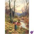 GB Postcard - Picking Primroses By The Stream