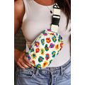 Beige Colorful Leopard Print Buckle Strap Cross...