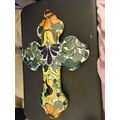 Colorful Mexican Amora Pottery Hanging Cross