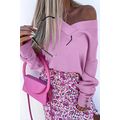 Purple Knitted V Neck Buttoned Cuffs Sweater