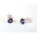 Silver Plated Round Cut Purple Amethyst 6mm Stu...