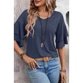 Sail Blue Solid Colour V-Neck Double Layer Slee...