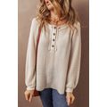 Oatmeal Waffle Knit Buttoned Front Raglan Sleev...