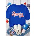 Dark Blue Contrast America Graphic Drop Shoulde...